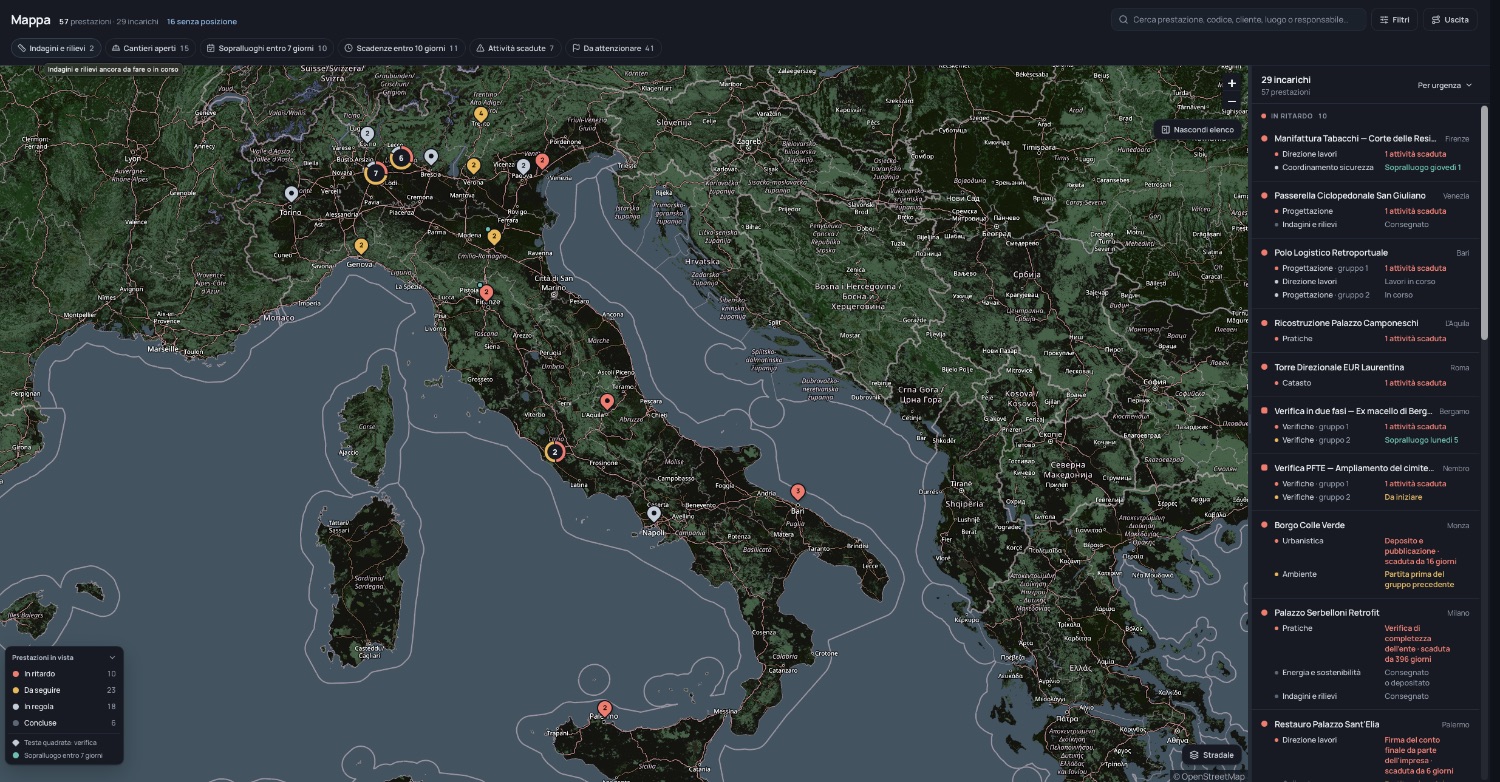 La mappa degli incarichi dello studio in Italia